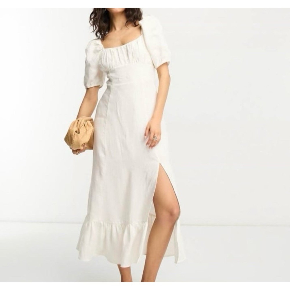 NWT & Other Stories White Puff Sleeve Linen Midi Dress Size 2 Cottage Core